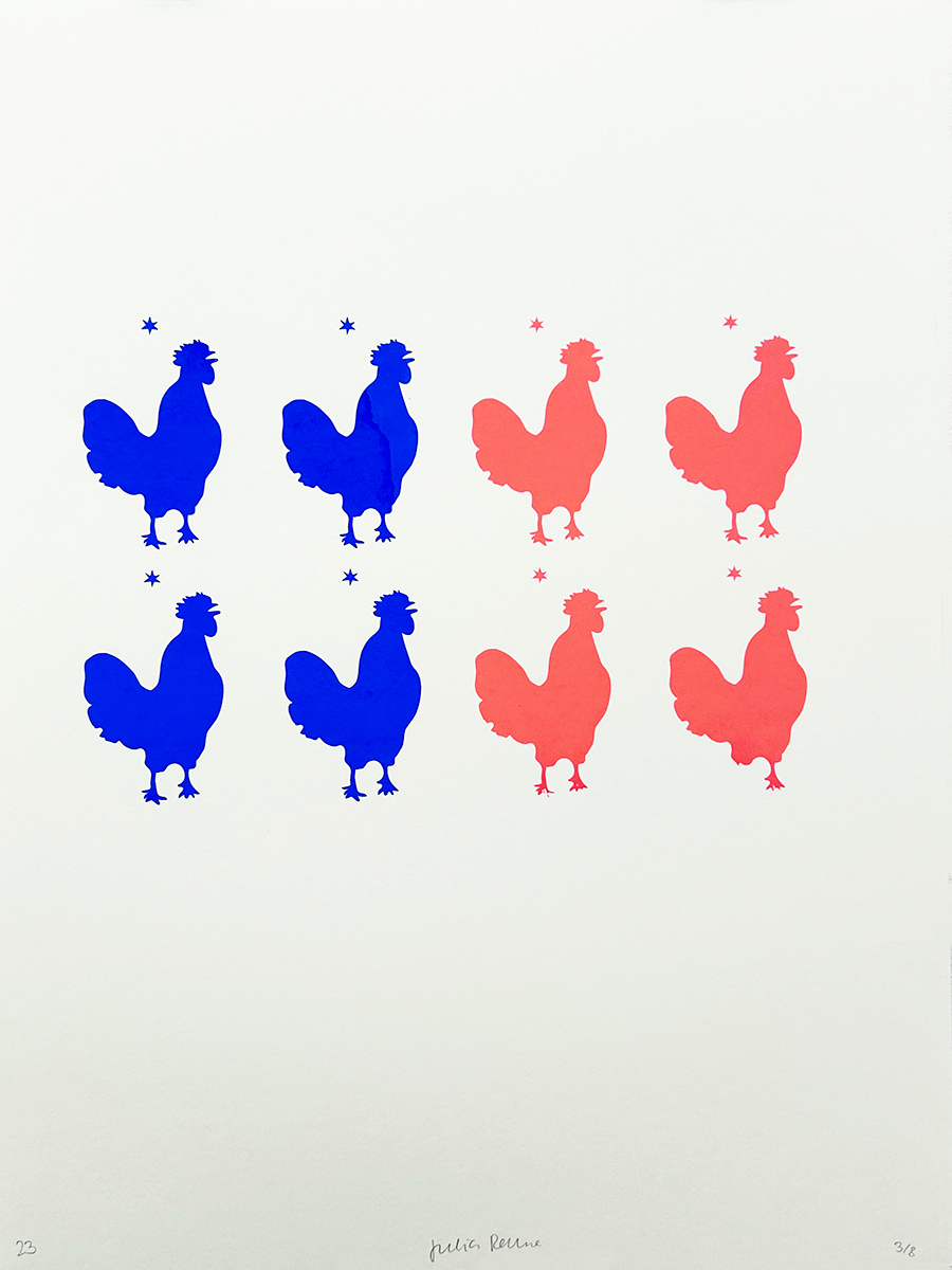 le coq red and blue – screen print poster by nice print editions